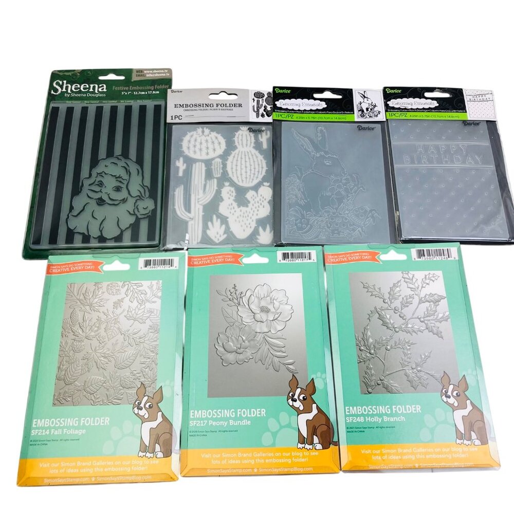 Assorted Embossing Folders Set of 7 Simon Says Stamp, Christmas, Floral, etc.